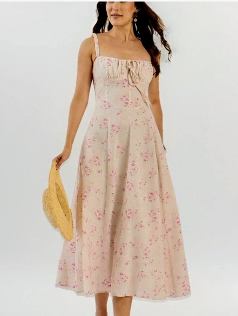 Sim & Sam Pink Floral Babydoll Mini Dress Size XS Milkmaid Cottagecore Coquette